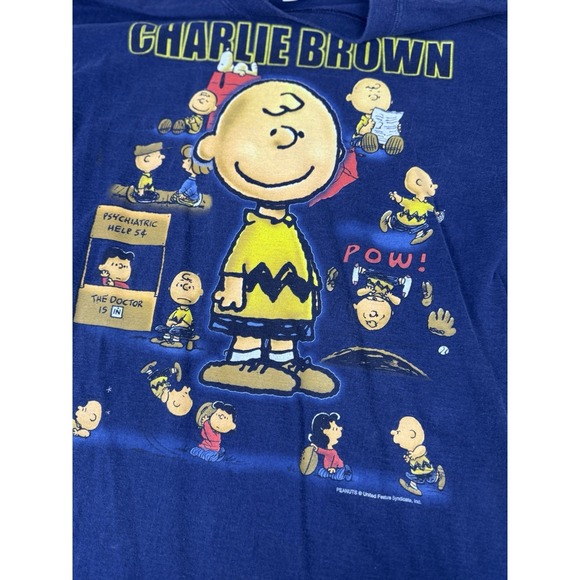 Vintage Peanuts Charlie Brown Mens XL Basicss Gold label Navy Blue T Shirt Tee - Picture 3 of 6